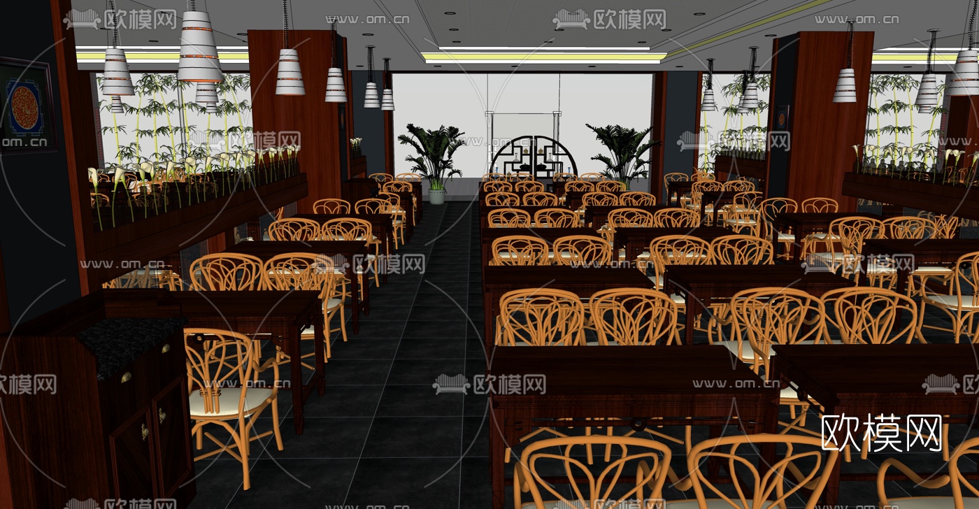 新中式中餐厅su模型