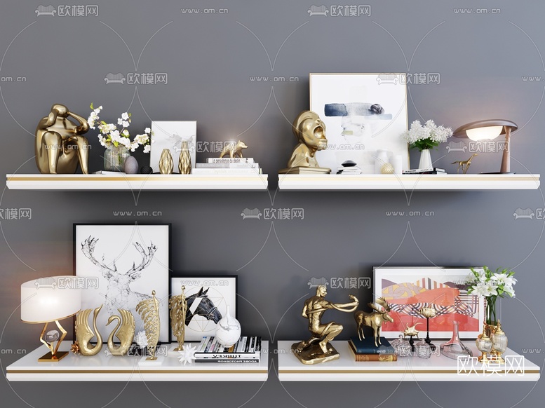 现代金属雕塑台灯装饰画摆件3d模型下载