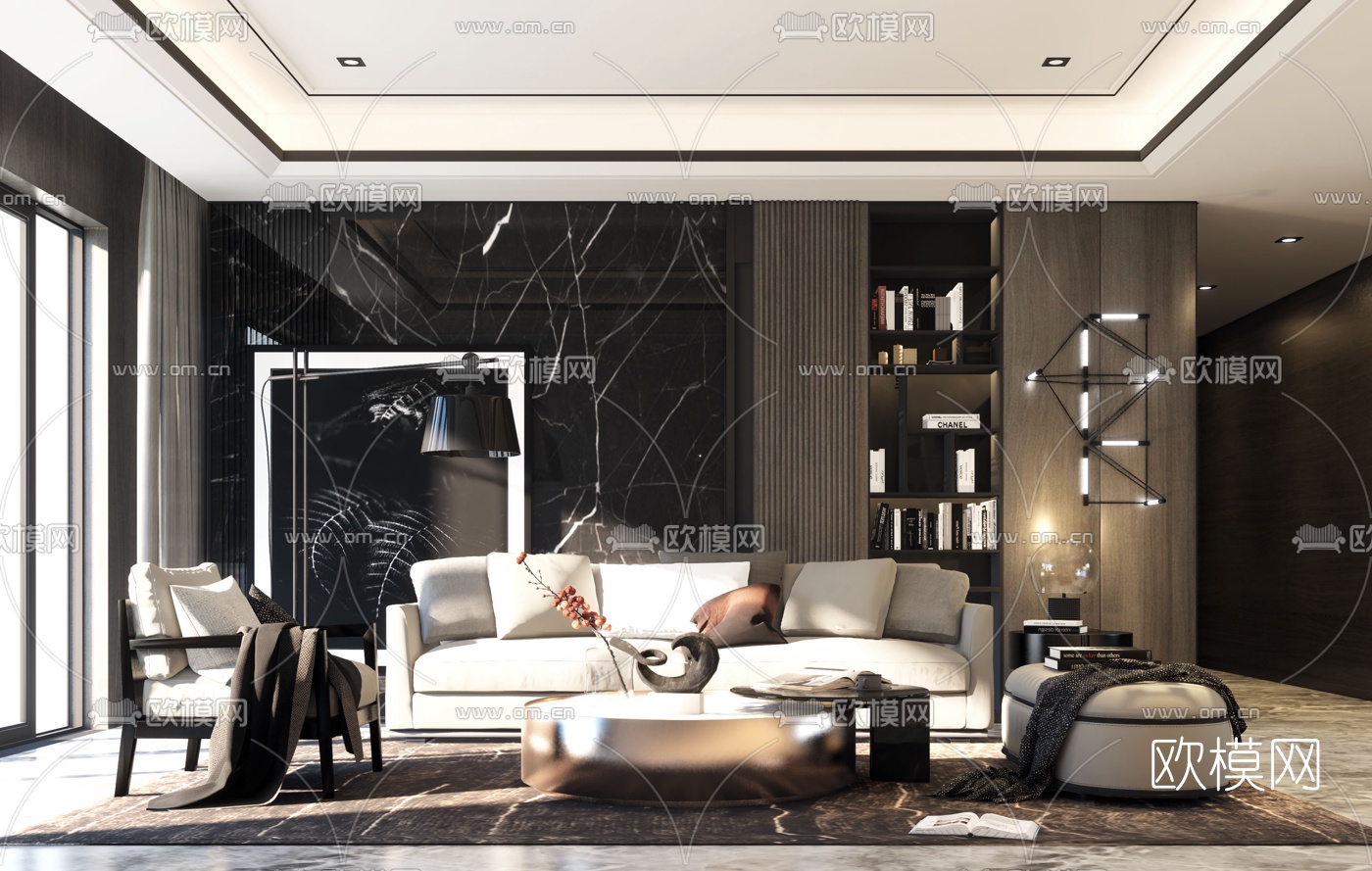 现代布艺组合沙发su模型