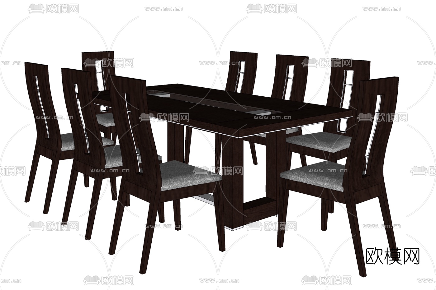 现代实木餐桌椅免费su模型下载