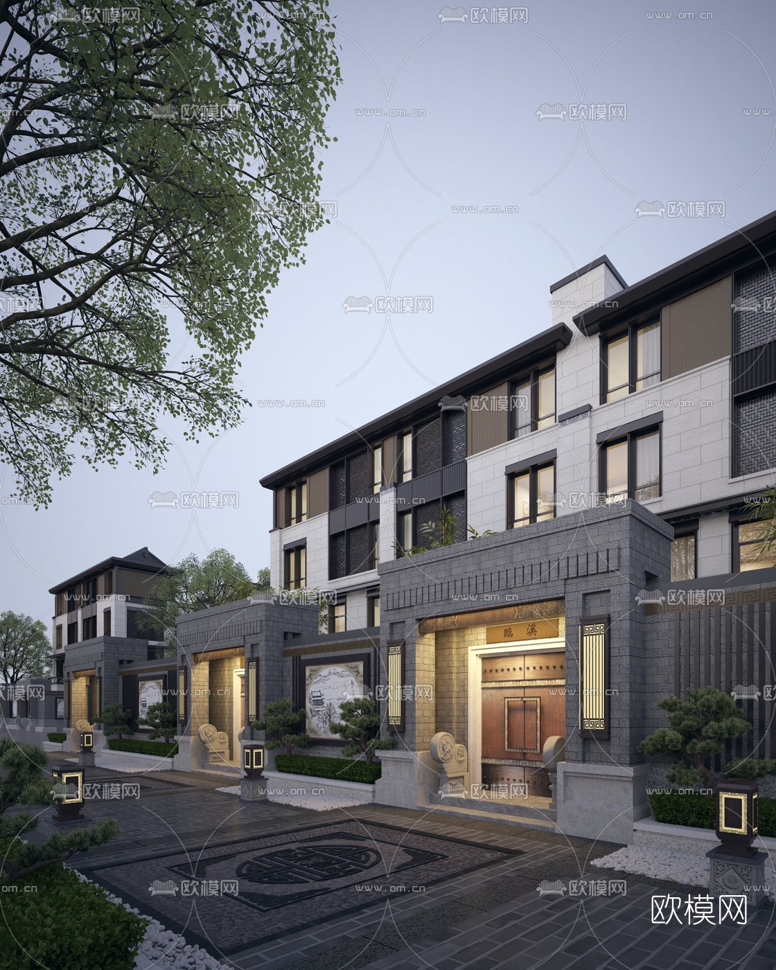 新中式联排别墅外观3d模型下载_ID10083686_3dmax免费模型-欧模网
