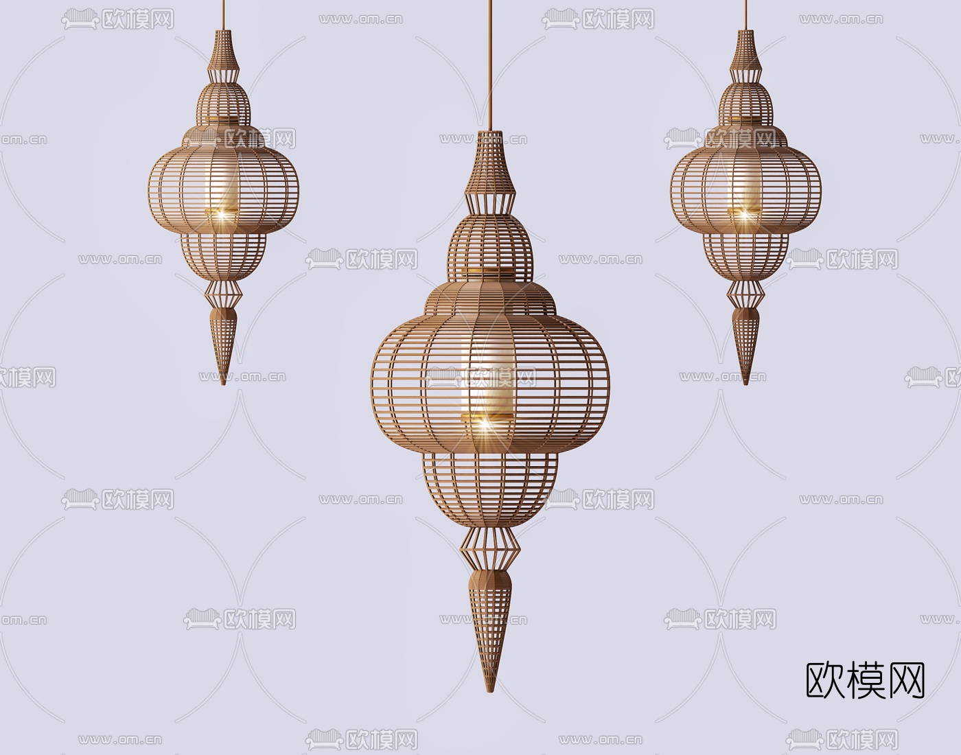东南亚藤编吊灯3d模型下载