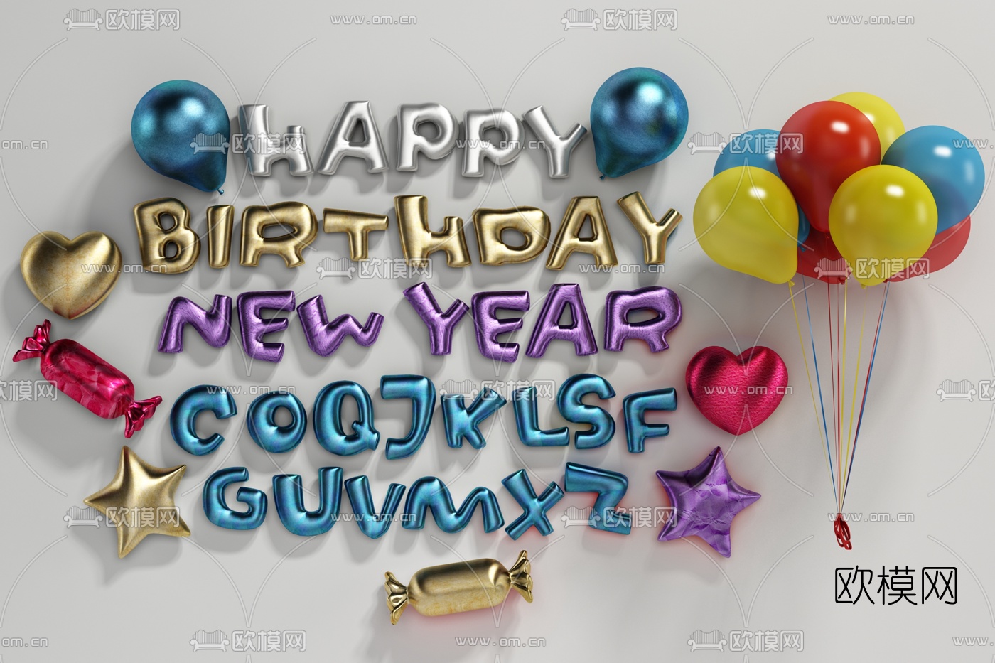现代生日气球3d模型下载