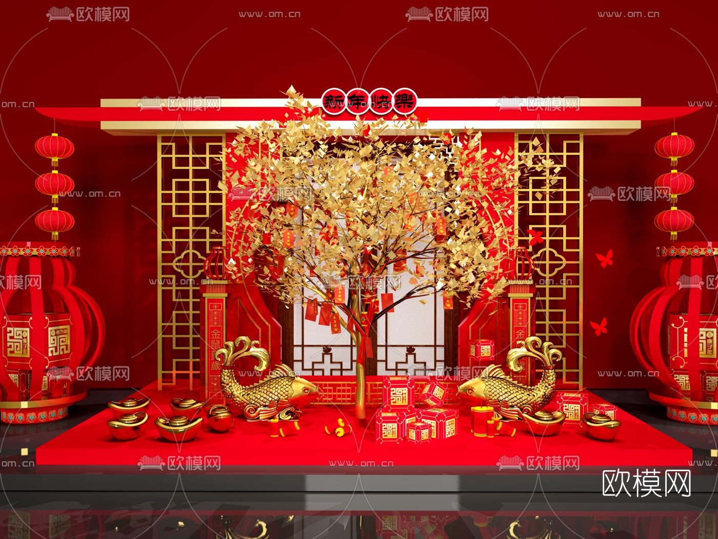 新中式新年美陈3d模型