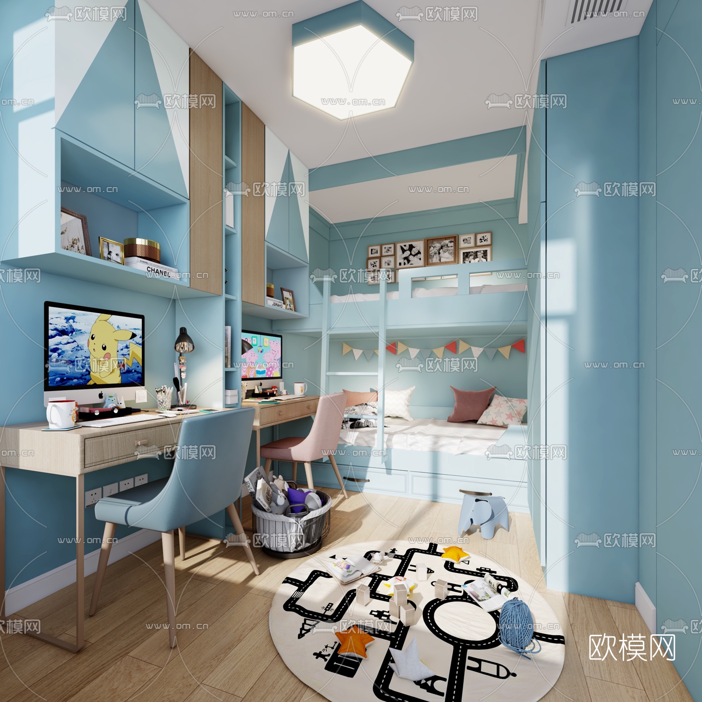 现代儿童房卧室3d模型下载