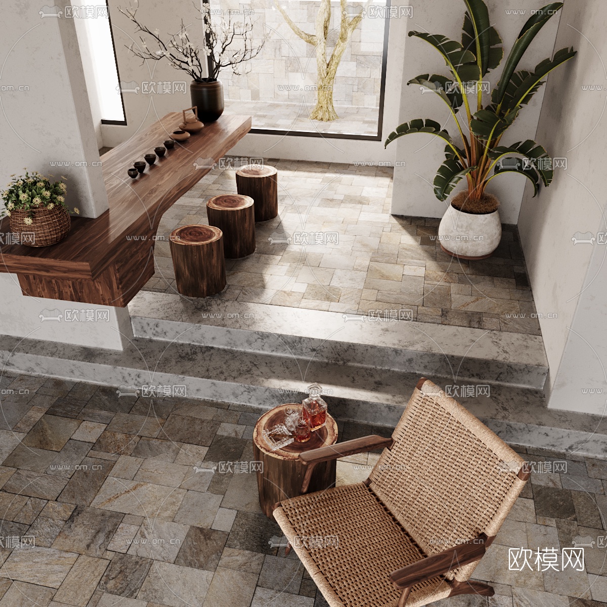 自然风混搭茶室3d模型