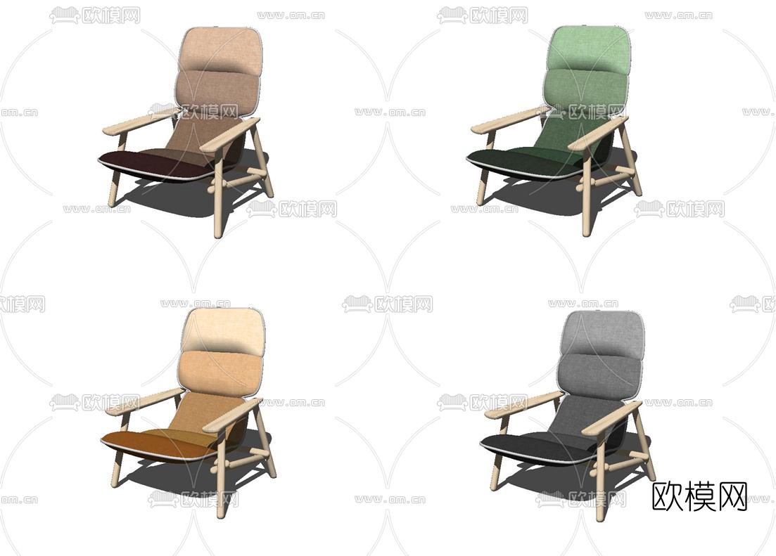 北欧布艺高背休闲椅su模型下载