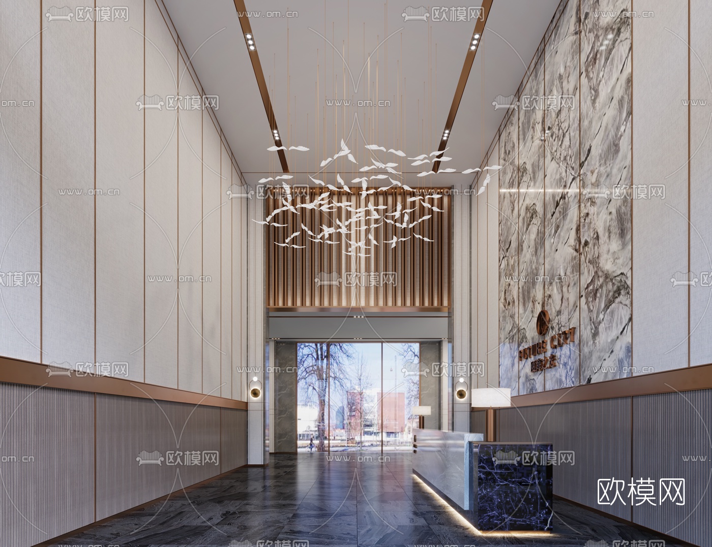 现代售楼部前台大厅入口3d模型下载