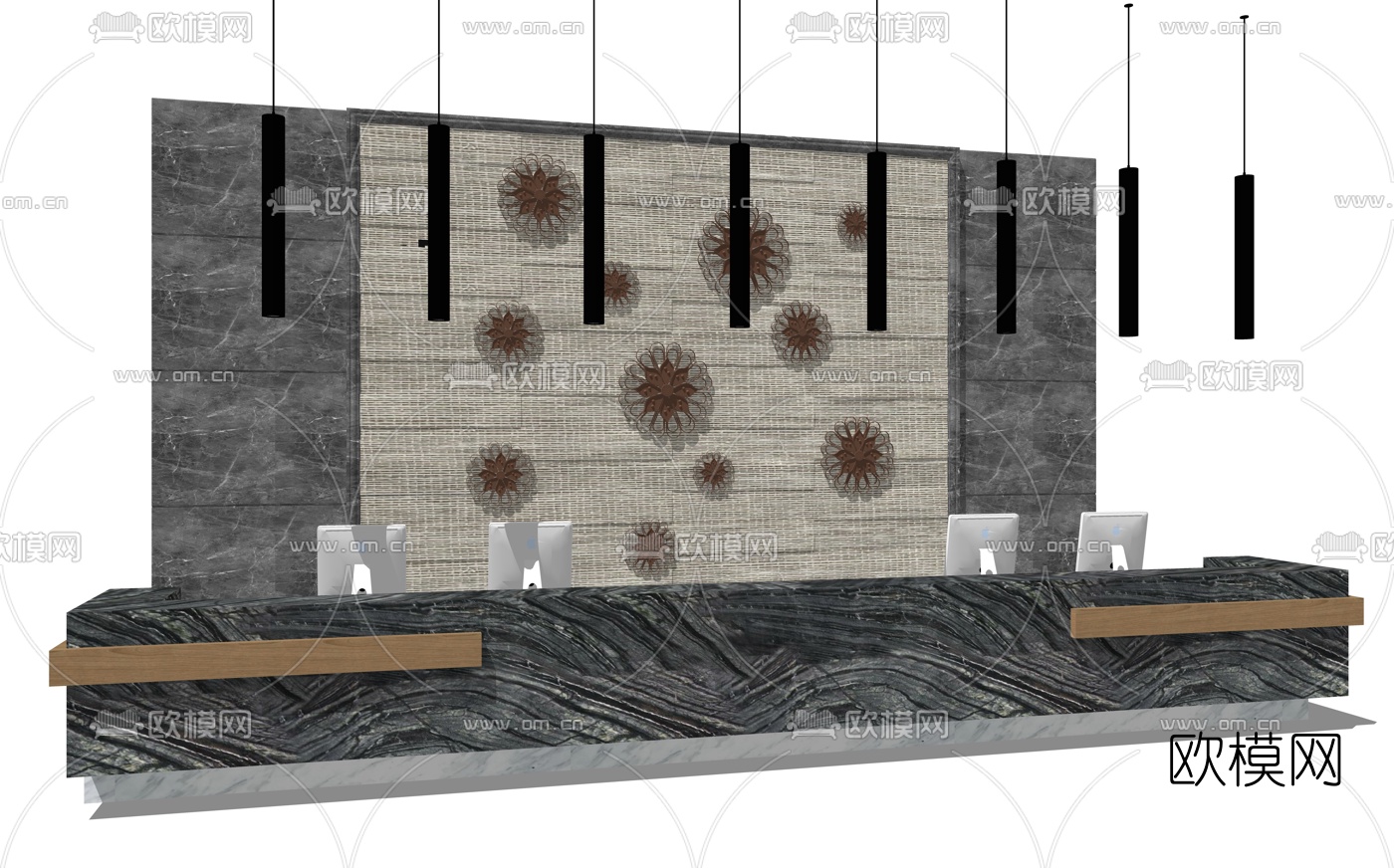 现代前台接待台su模型下载