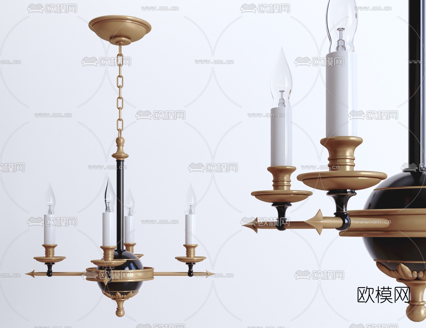 欧式古典多头金属吊灯3d模型下载
