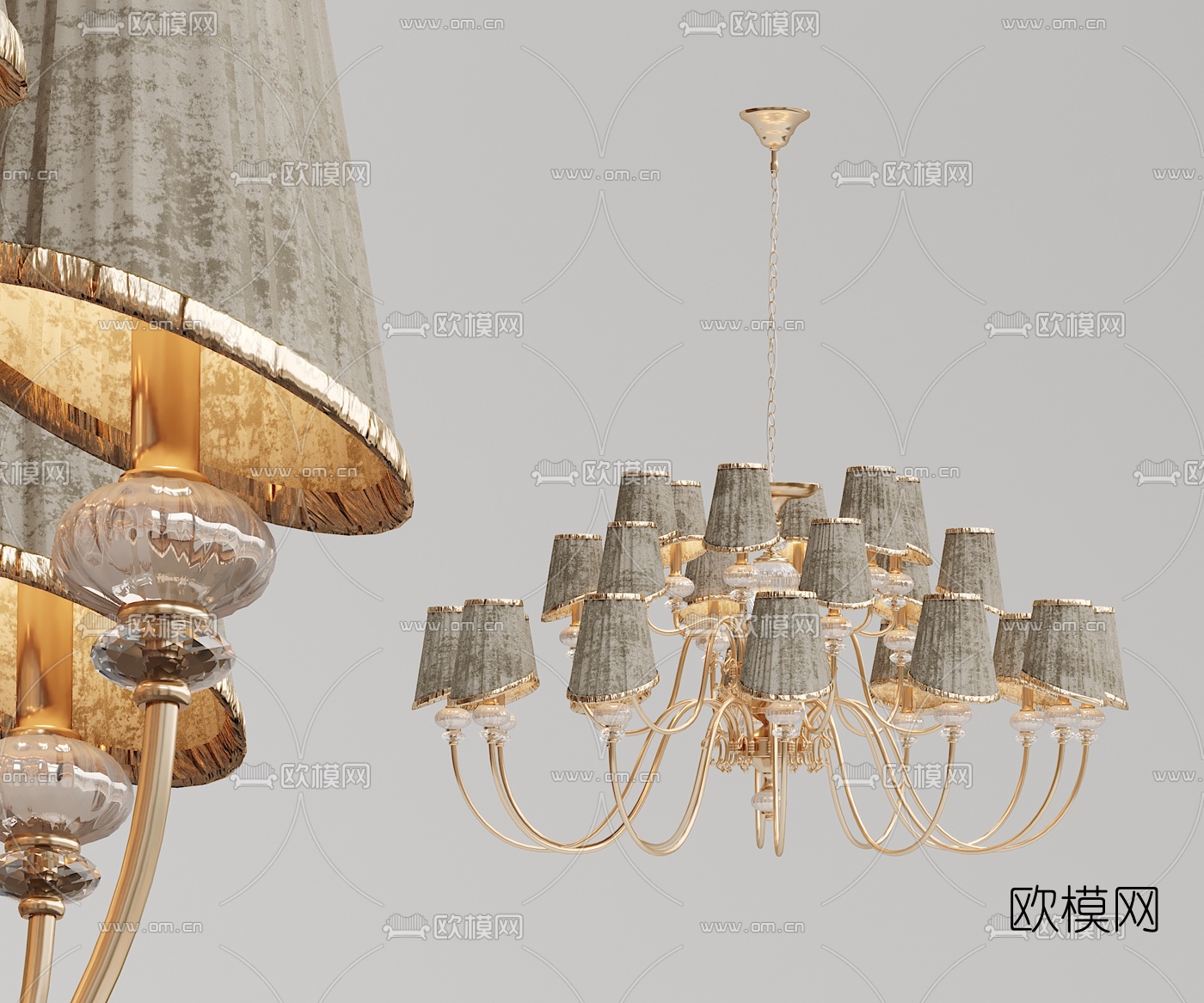 简欧金属布艺多层吊灯3d模型下载