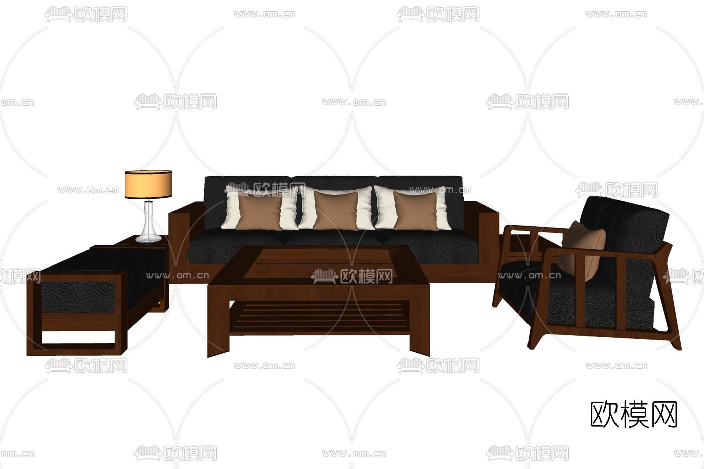 现代实木组合沙发免费su模型下载