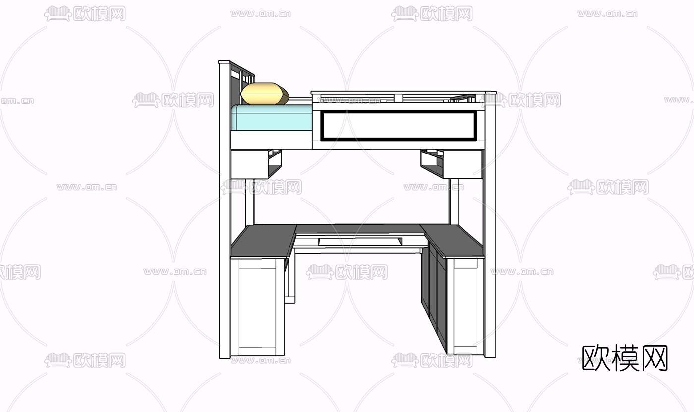 现代实木儿童床免费su模型下载