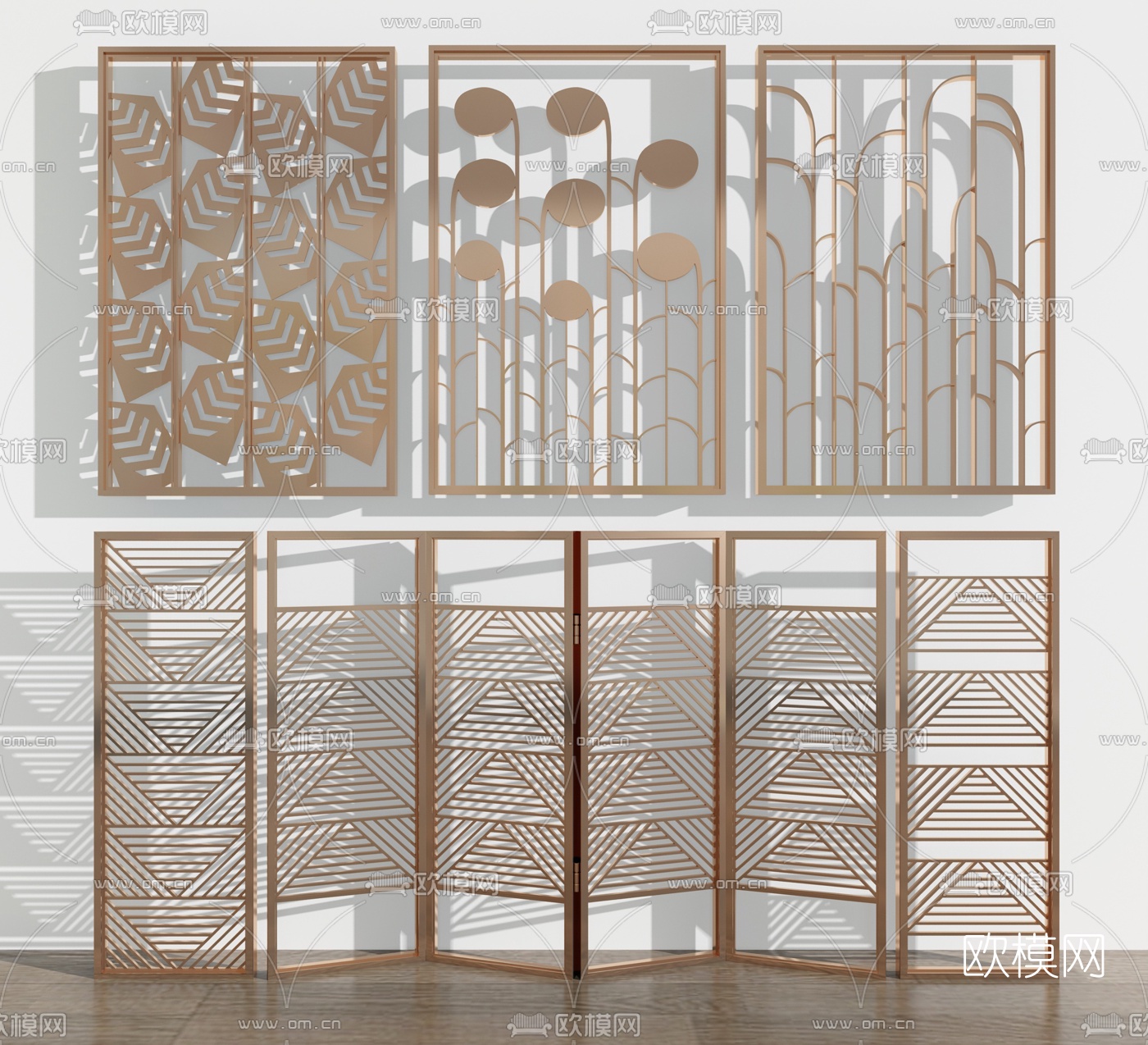 现代金属玻璃屏风隔断组合3d模型下载