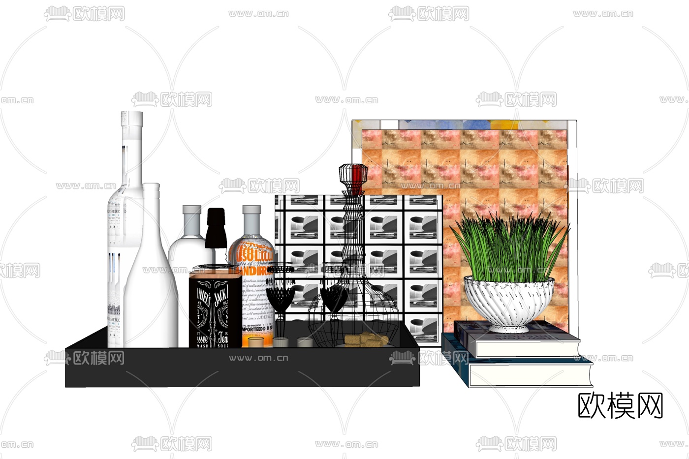 现代酒水组合免费su模型下载