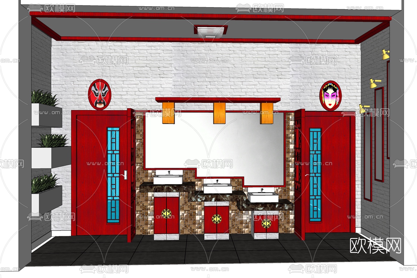 中式公共卫生间免费su模型下载