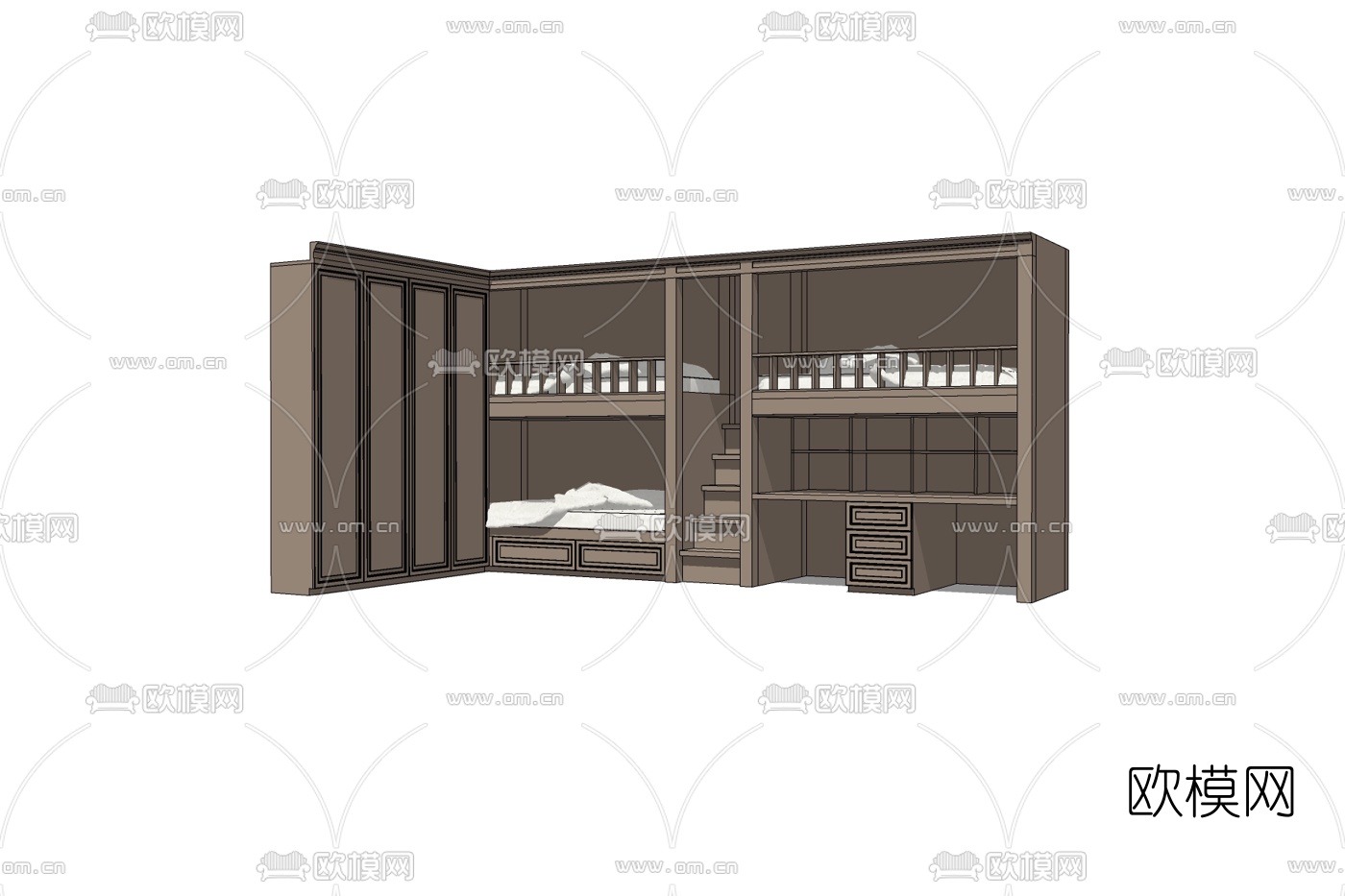 新中式儿童床免费su模型下载