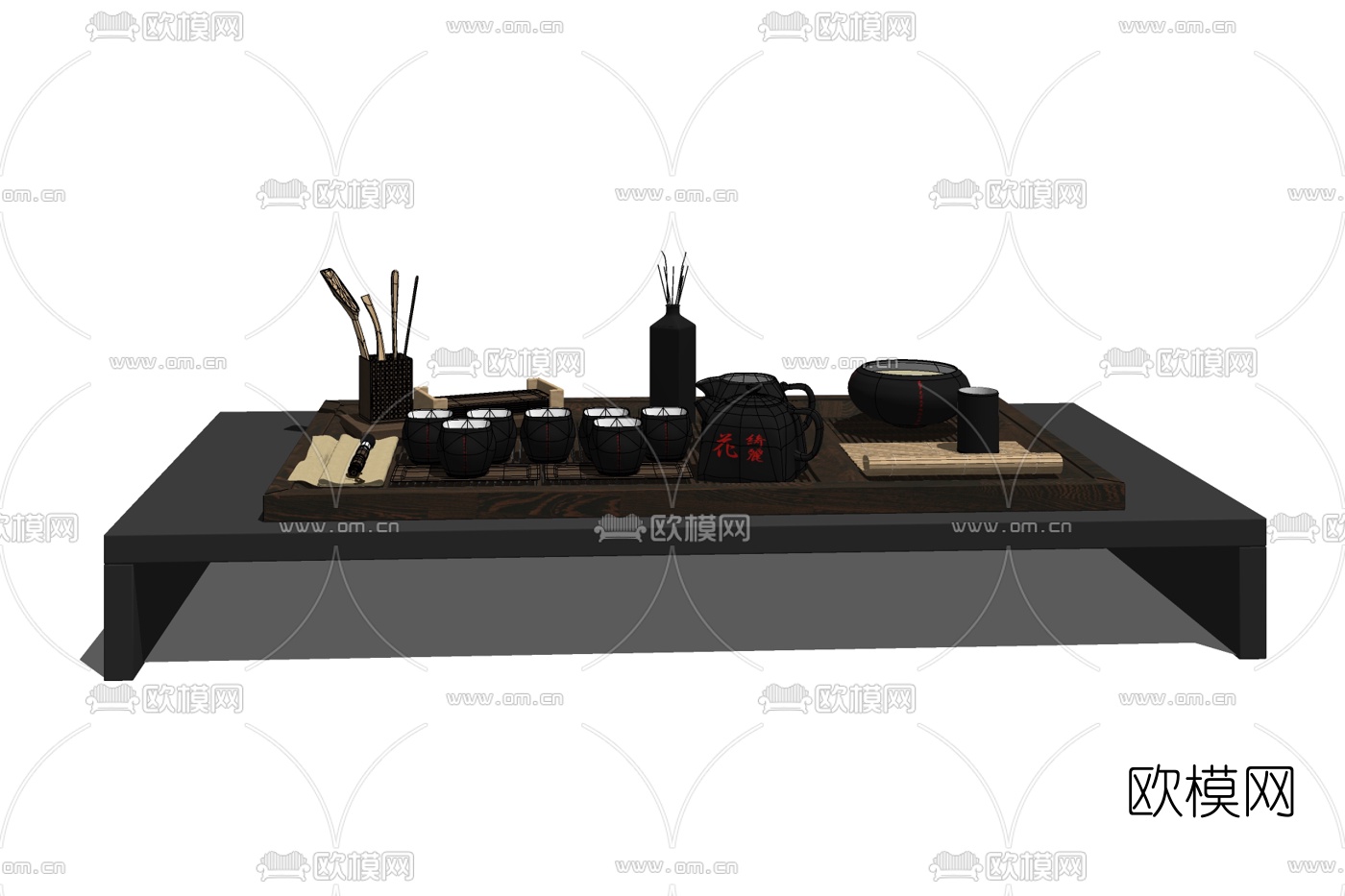 中式茶具免费su模型下载