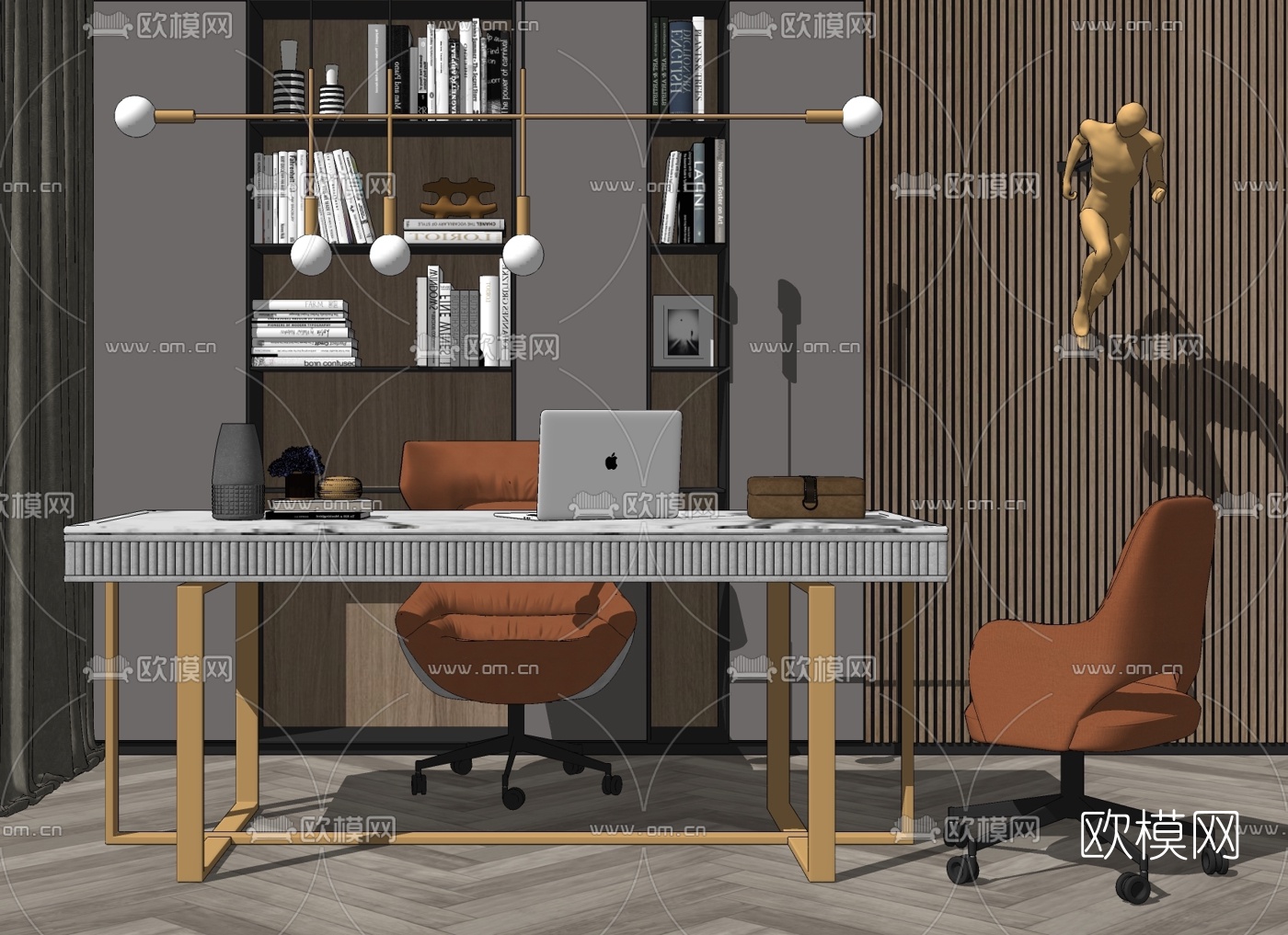 现代轻奢书桌椅su模型下载