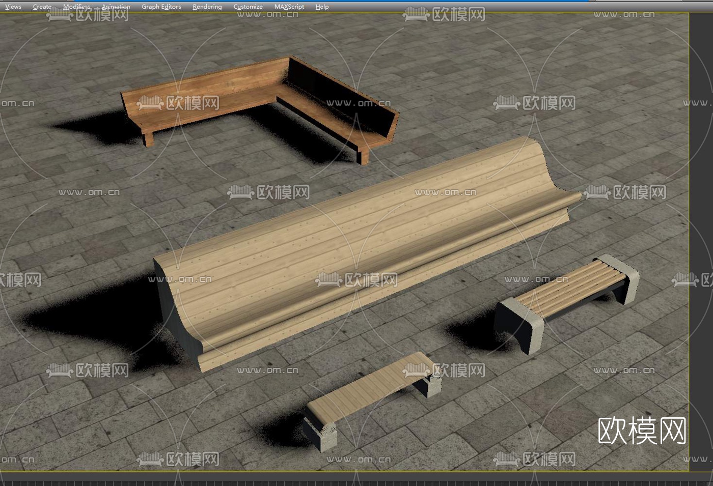 现代实木公共座椅免费3d模型