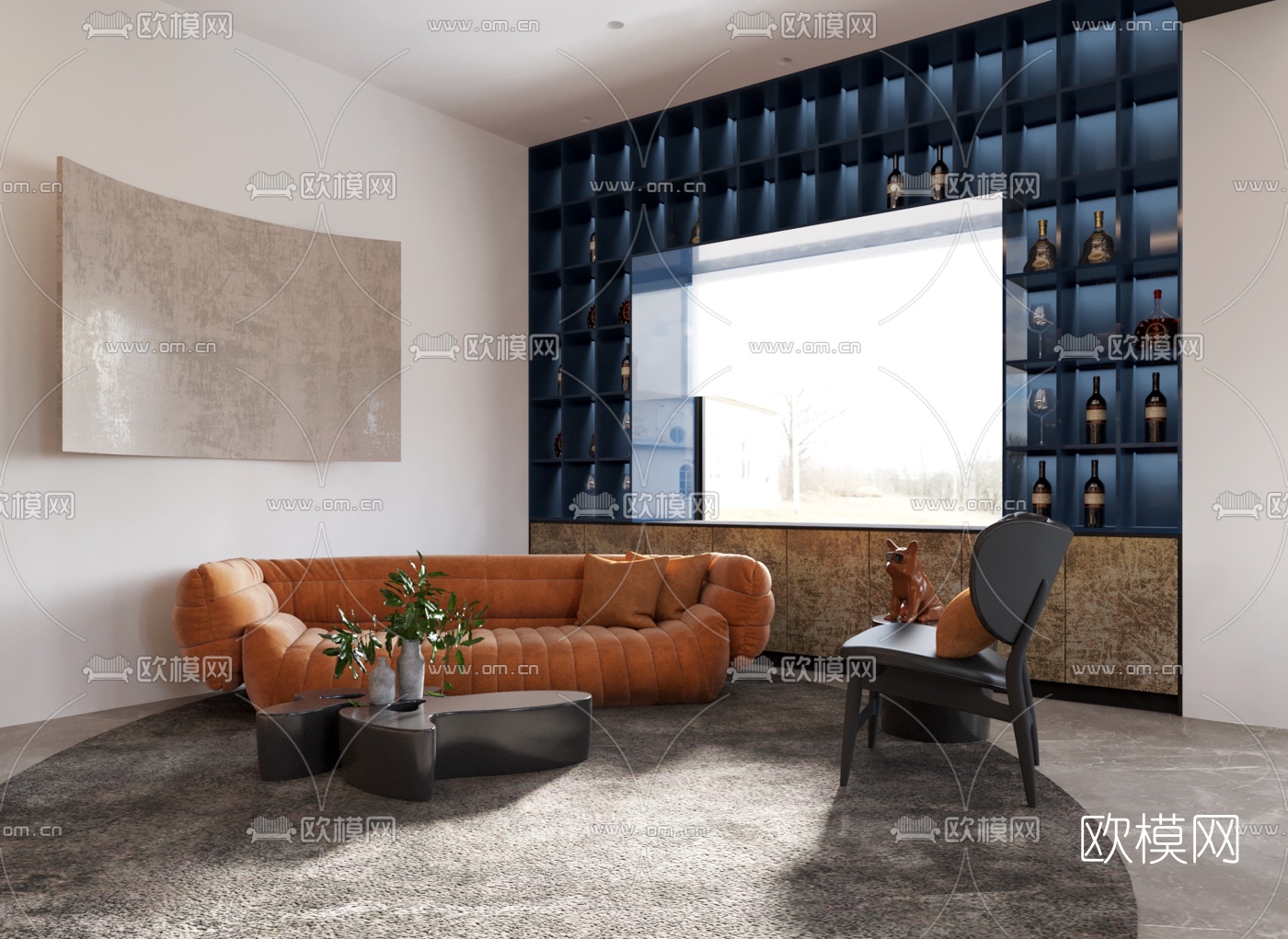 后现代欧客厅餐厅3d模型