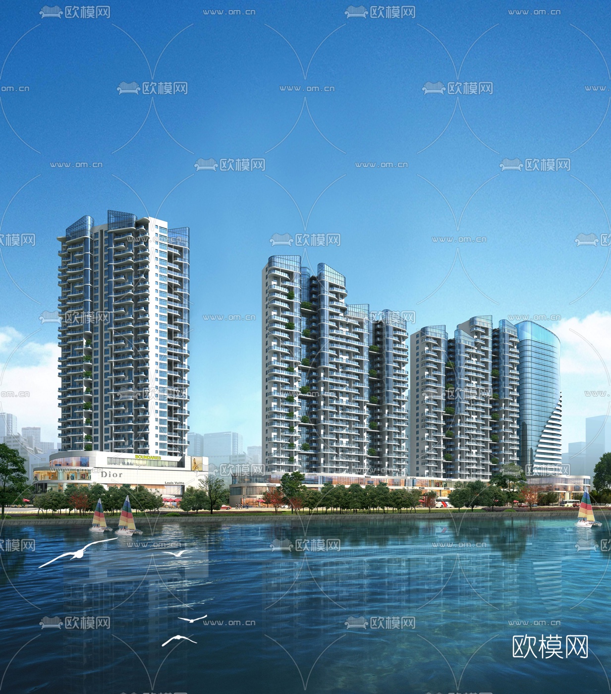 现代住宅商业鸟瞰规划3d模型