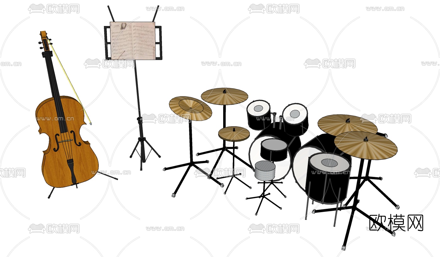 现代架子鼓大提琴su模型下载（渲染图1）