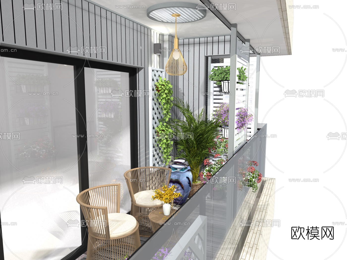 现代阳台花园su模型下载（渲染图4）