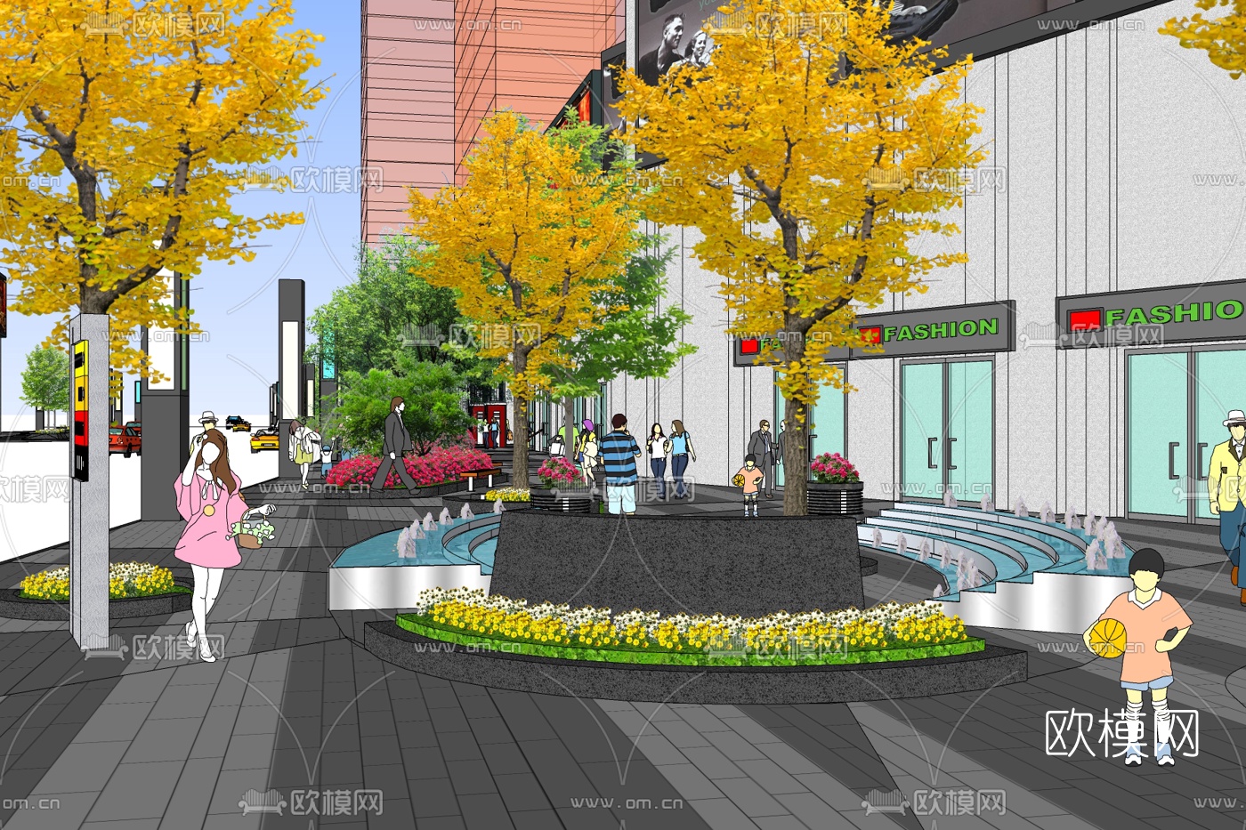 现代商业街免费su模型下载