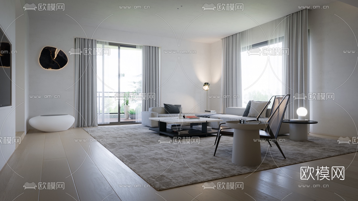 现代客厅餐厅3d模型