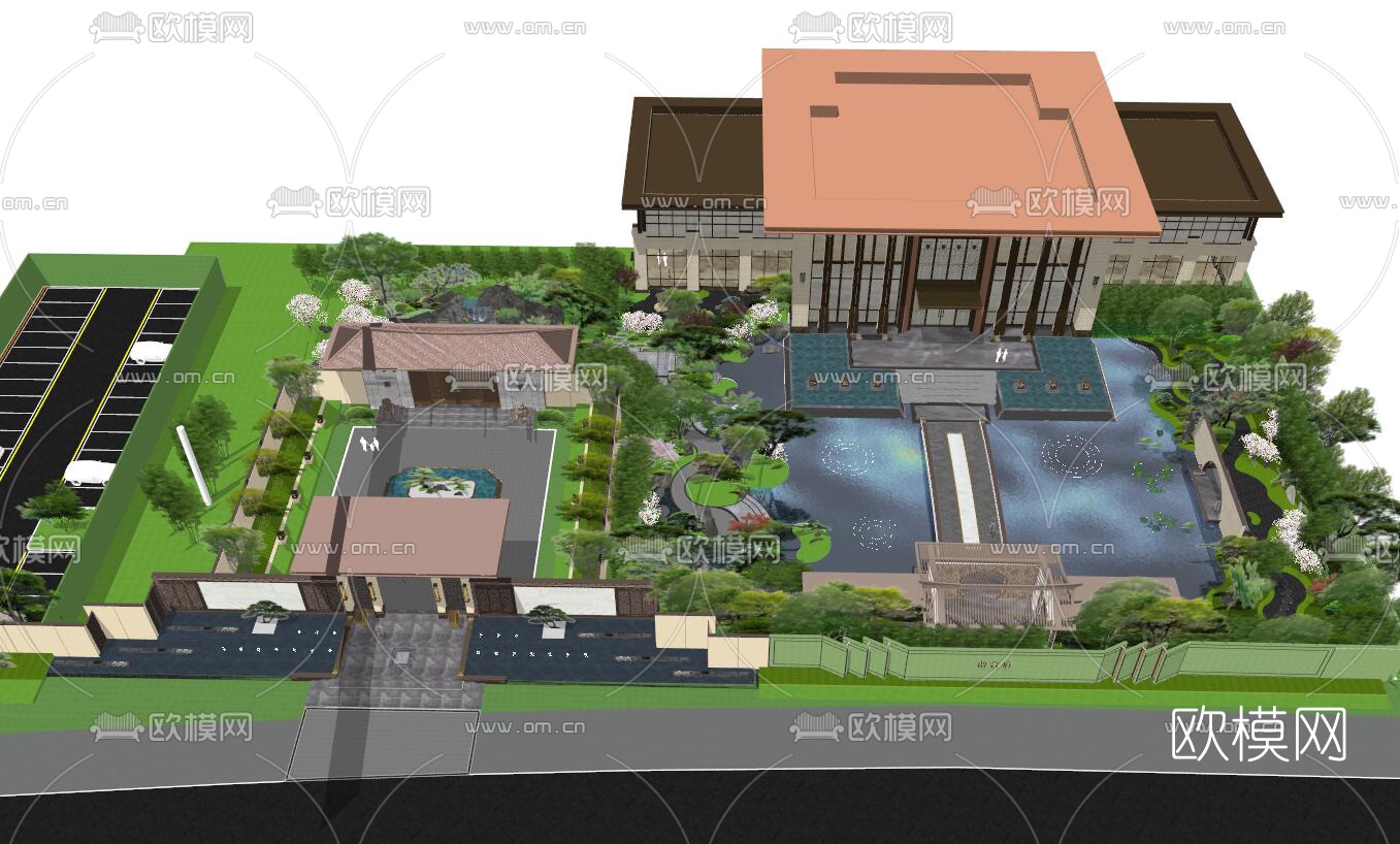新中式售楼景观皇家蘭台府su模型下载（渲染图4）