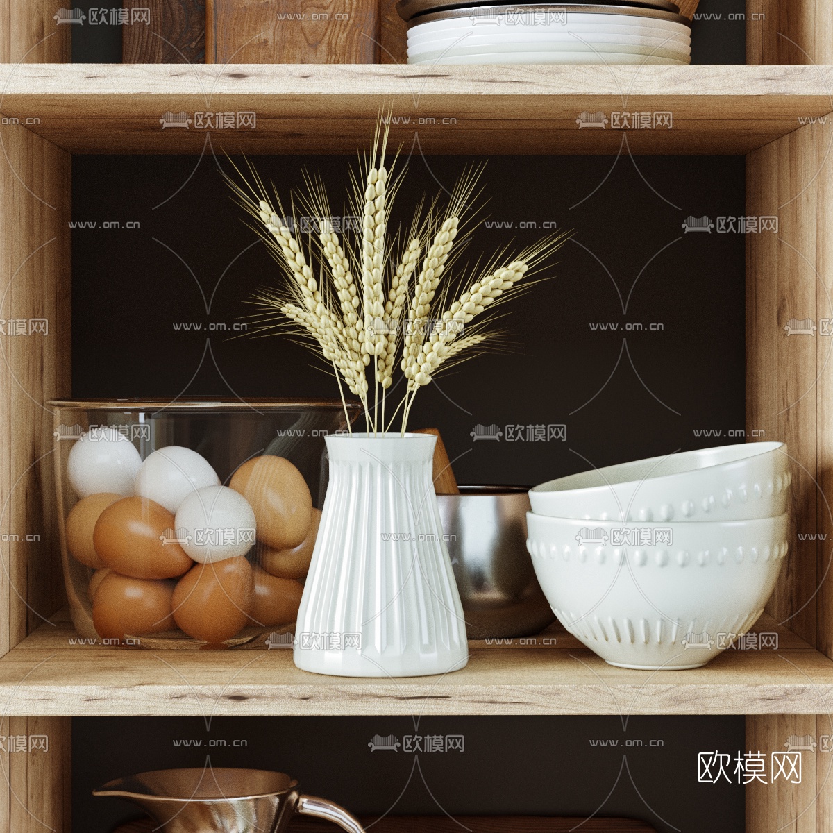 北欧厨房砧板碗筷组合3d模型下载（渲染图2）