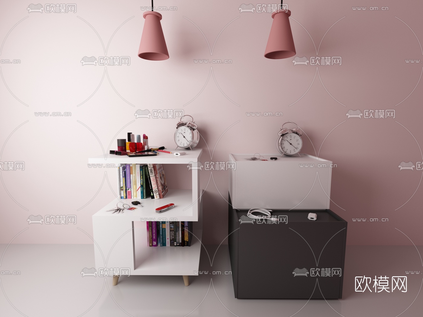 现代烤漆床头柜3d模型下载（渲染图1）