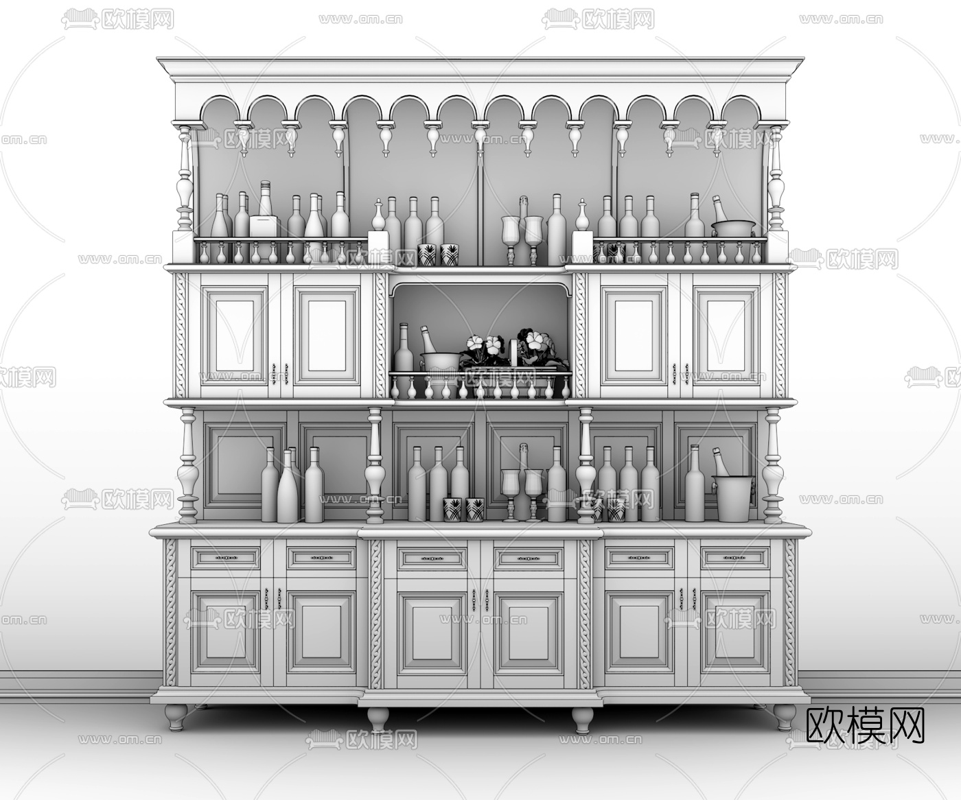 欧式古典实木酒柜3d模型下载（渲染图2）