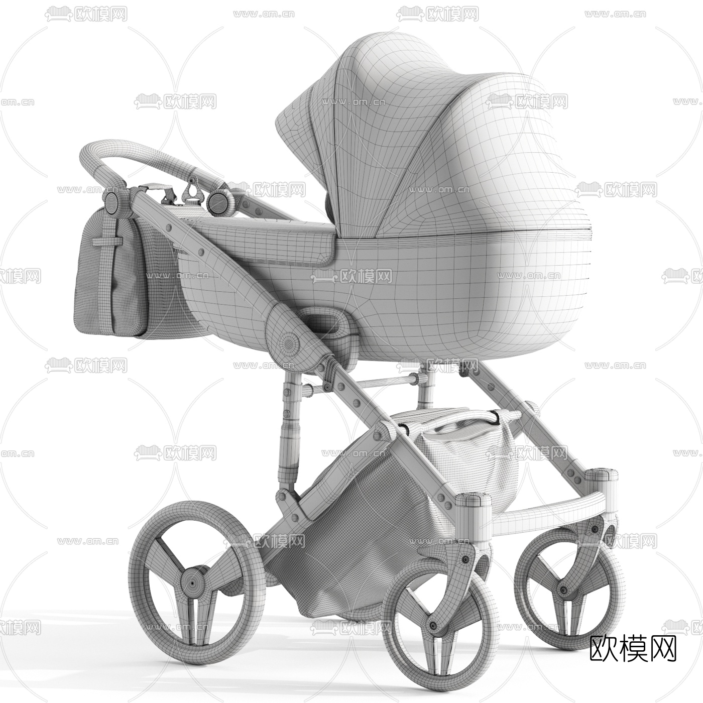 现代婴儿车3d模型下载（渲染图2）