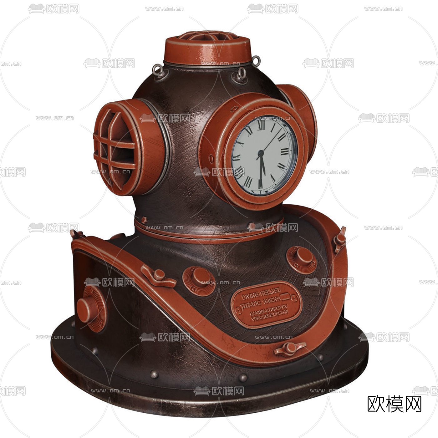 工业风潜水员造型时钟摆件3d模型下载（渲染图1）