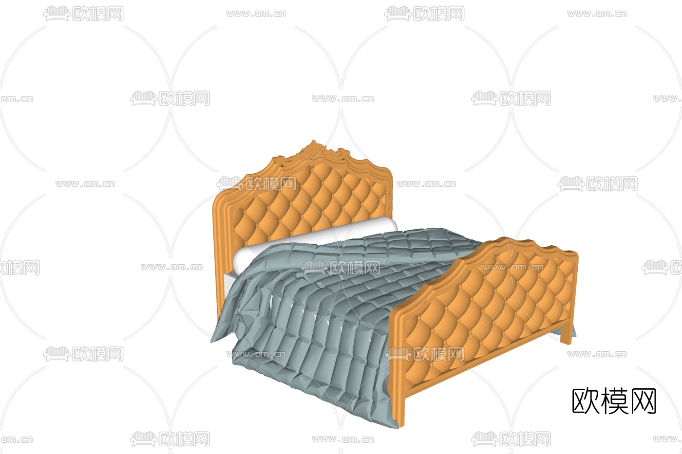 简欧布艺双人床免费su模型下载