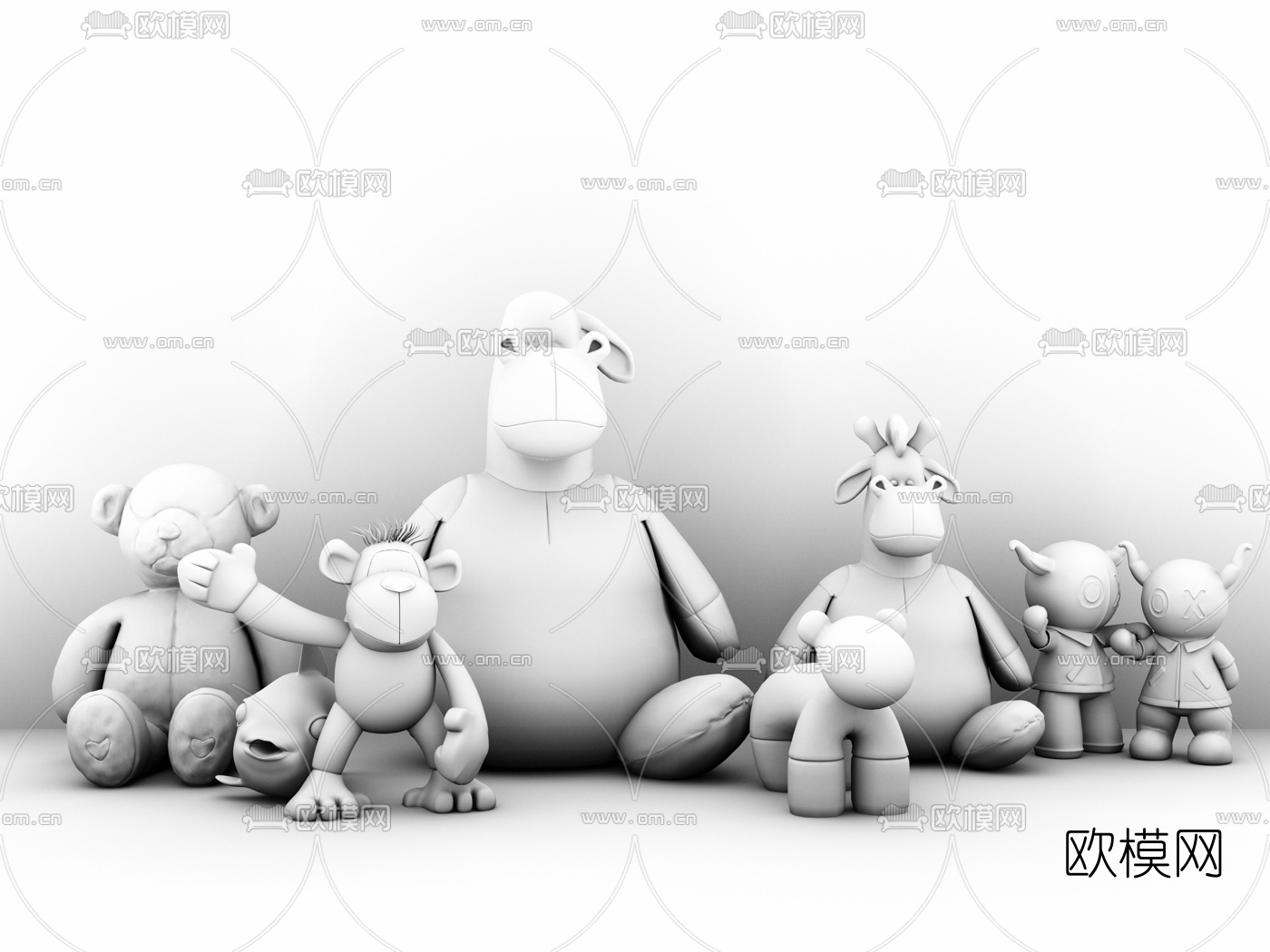 现代布艺儿童毛绒玩具3d模型下载（渲染图2）