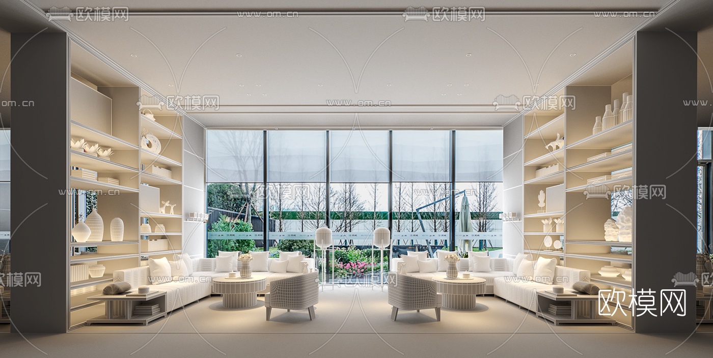 则灵设计 新中式售楼处洽谈区3d模型下载（渲染图2）