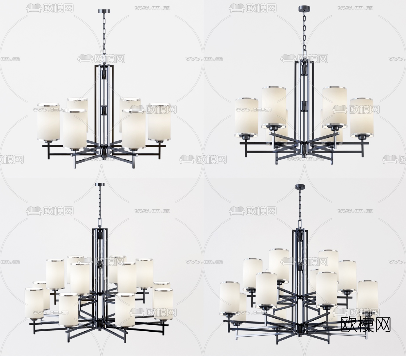 新中式多头吊灯3d模型下载