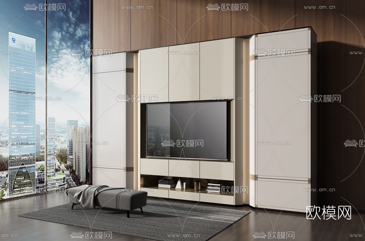 现代电视柜书柜组合3d模型