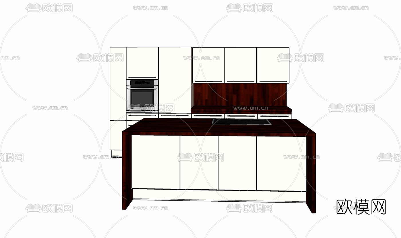现代实木橱柜免费su模型下载