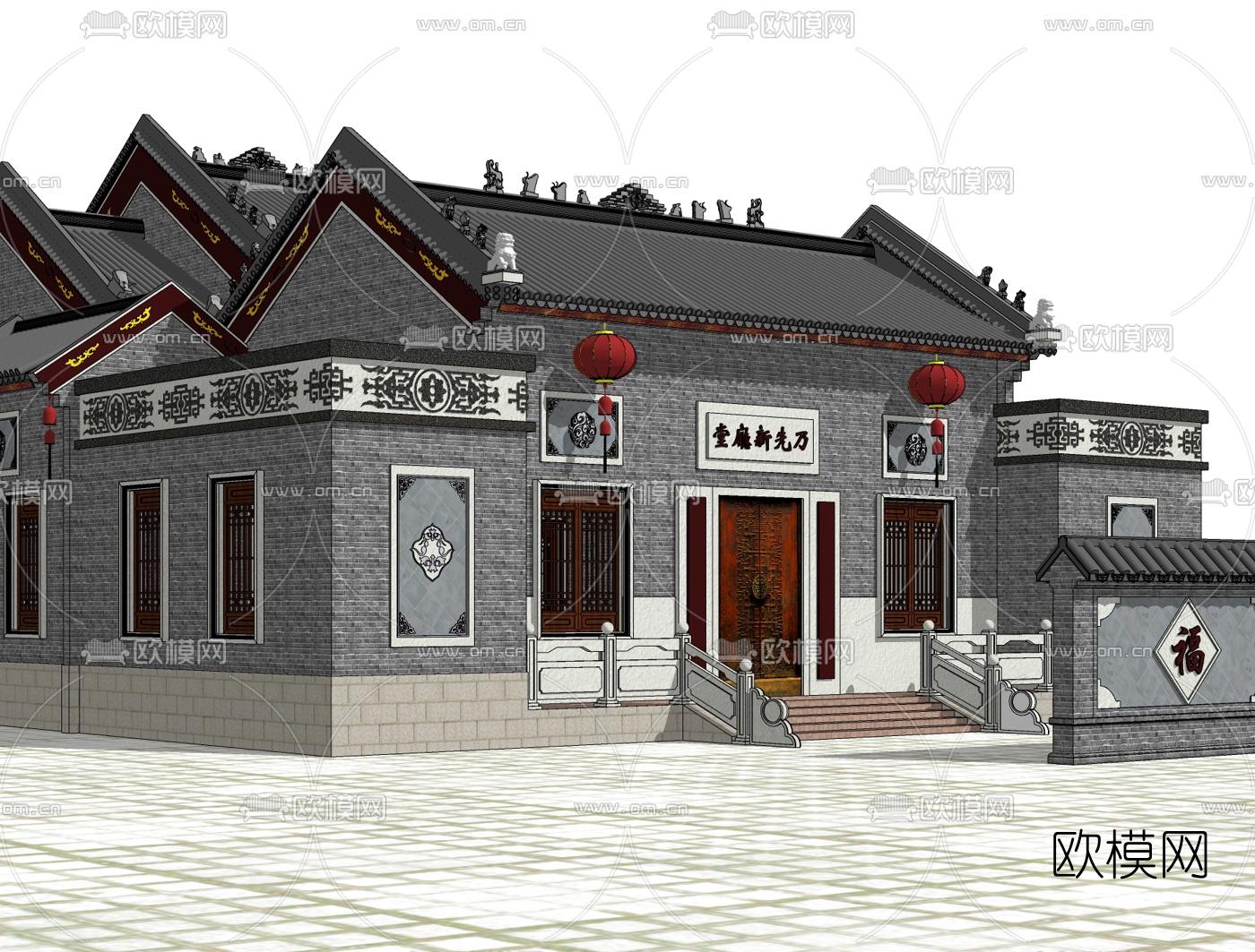 中式古建祠堂su模型下载