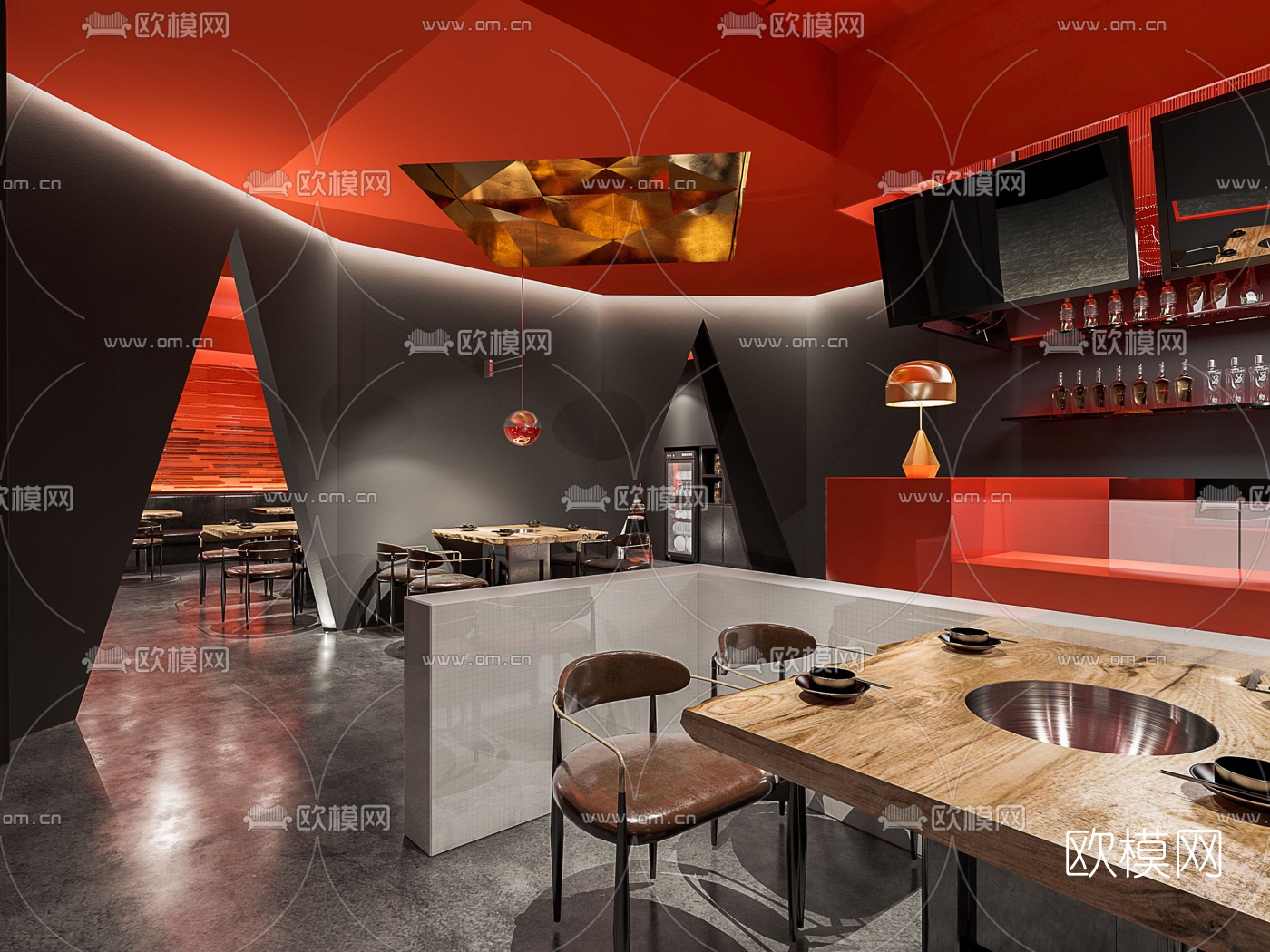后现代火锅店3d模型