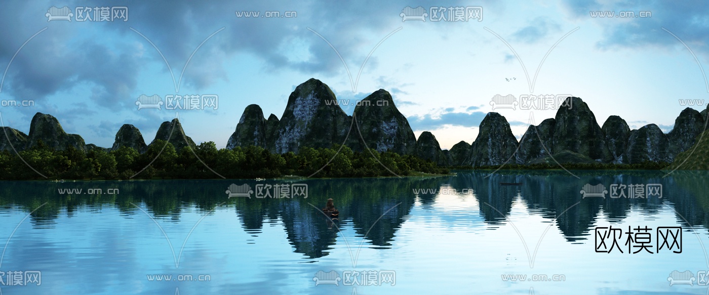 现代湖面山水景观3d模型下载