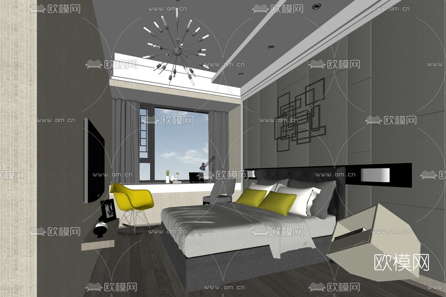 现代卧室免费su模型下载_ID10061298_sketchup模型下载-欧模网