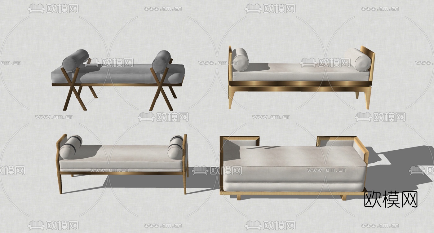 新中式布艺床尾凳脚踏su模型下载（渲染图3）