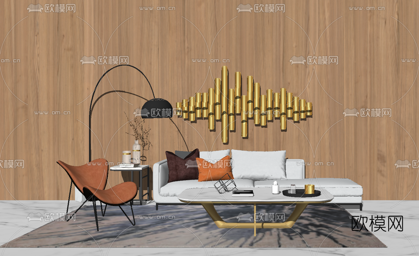 现代布艺沙发组合su模型下载