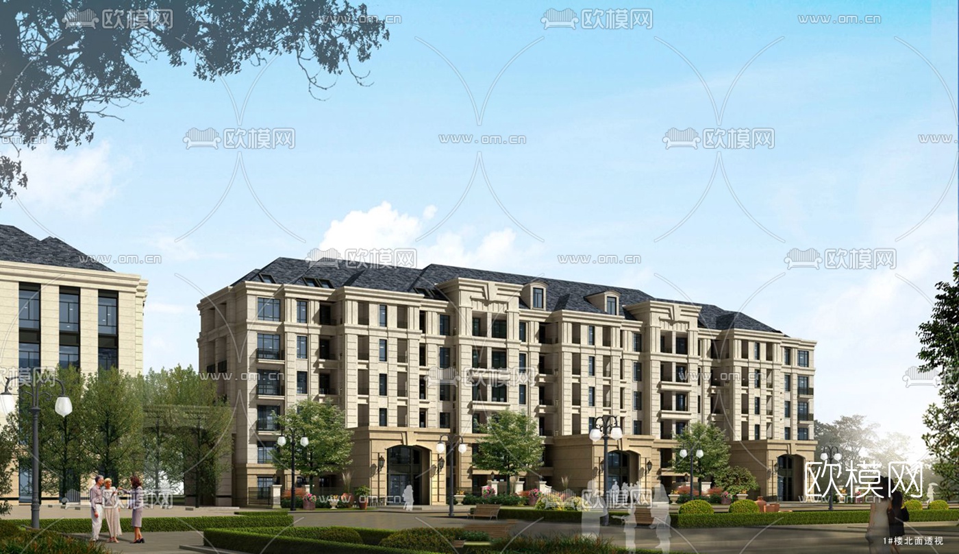 法式公寓楼外观su模型下载（渲染图1）