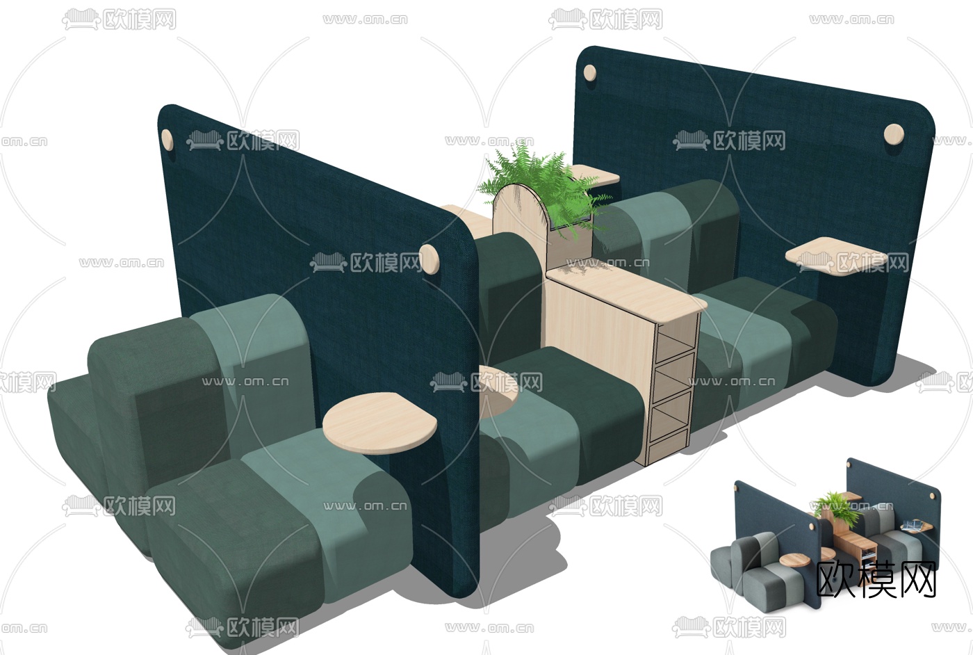 现代休闲沙发卡座su模型下载（渲染图1）
